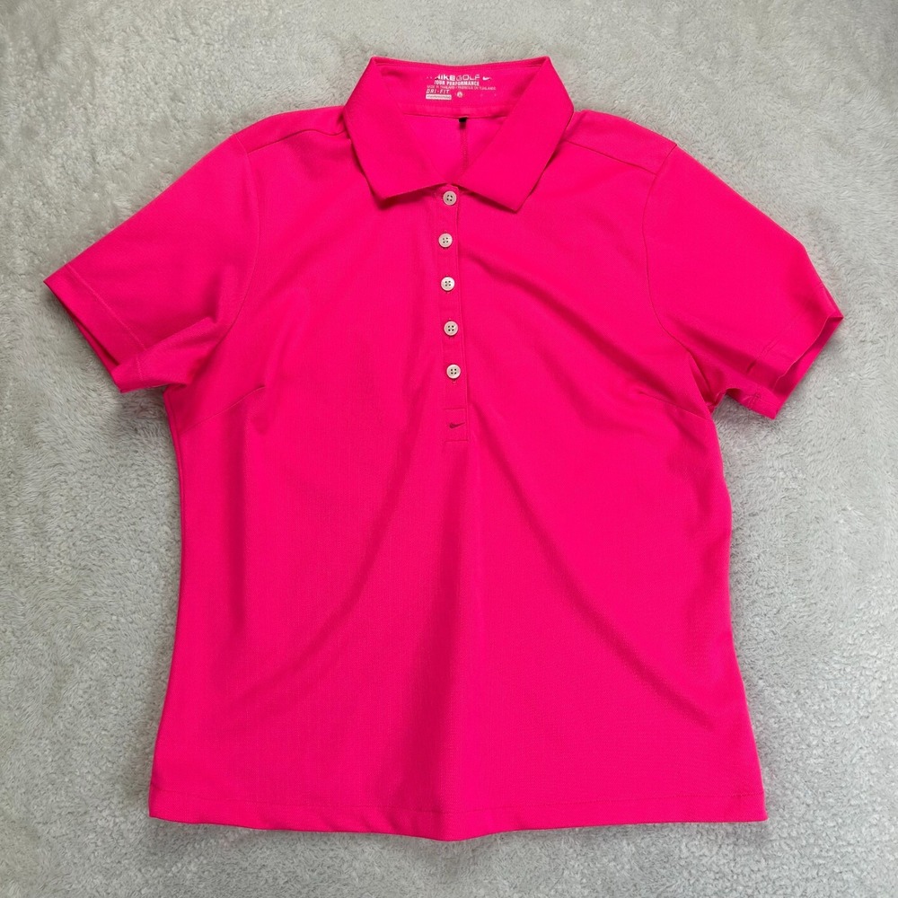 Nike Golf Tour Performance Dri-Fit Polo Shirt Womens L Bright Pink Preppy "Read"